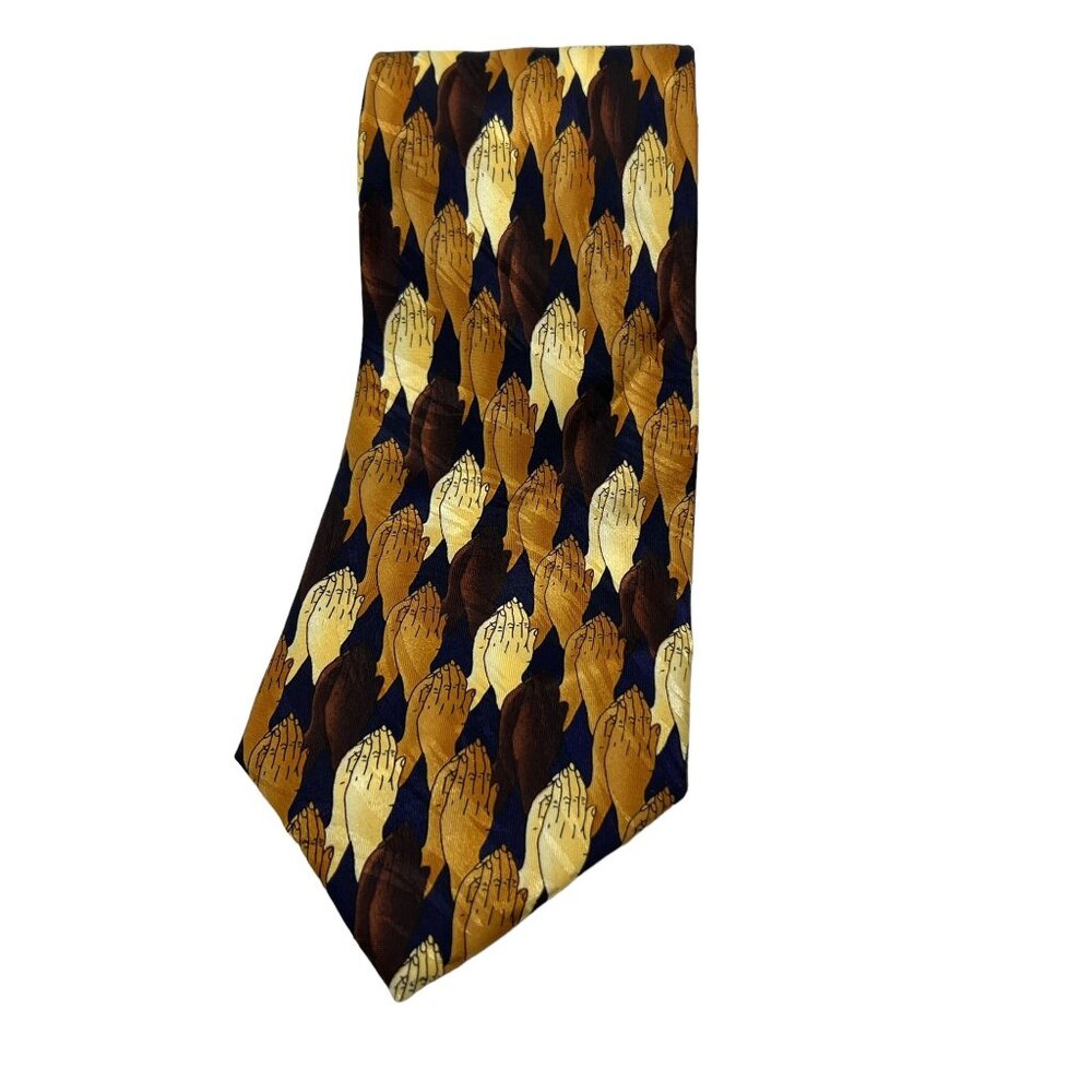 Roberto Cellini Praying Hand Tie Necktie Polyester 54.5" x 3.75" Christian Preac